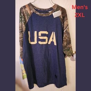 Realtree Men's Short Sleeve USA Blue and Green Camouflage Shirt